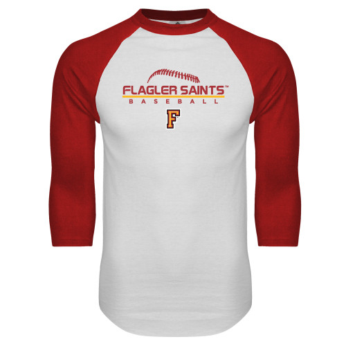  White/Red Raglan Baseball T Shirt - Baseball Design