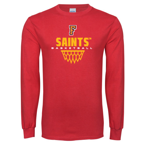  Red Long Sleeve T Shirt - Basketball Design