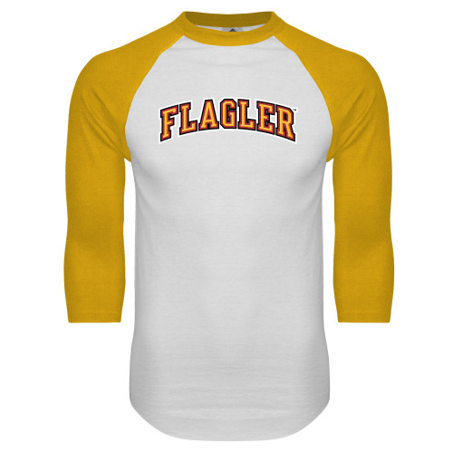  White/Gold Raglan Baseball T Shirt - Flagler Arched