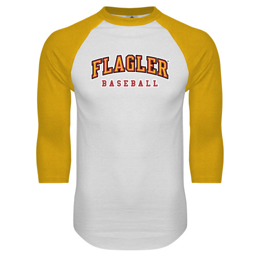  White/Gold Raglan Baseball T Shirt - Baseball