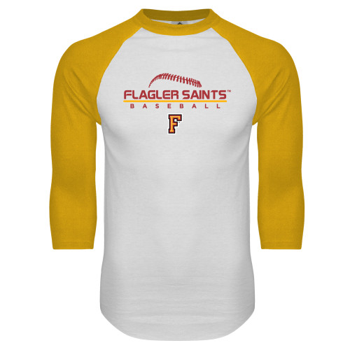  White/Gold Raglan Baseball T Shirt - Baseball Design