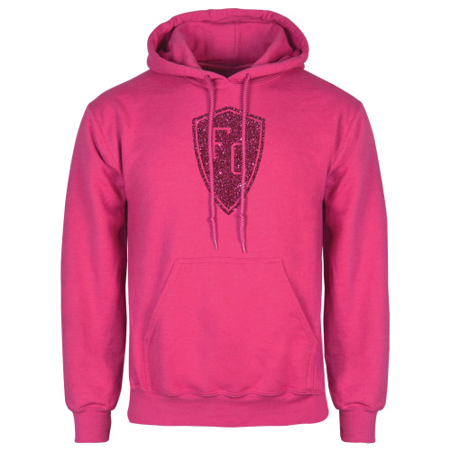  Womens Fuchsia Fleece Hoodie - Primary Mark Hot Pink Glitter