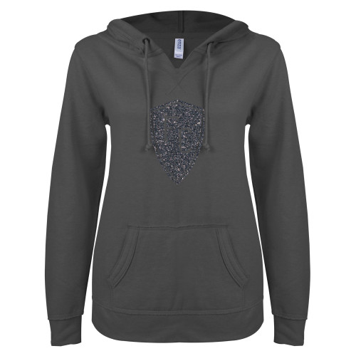 Flagler ENZA Womens Dark Heather V Notch Raw Edge Fleece Hoodie