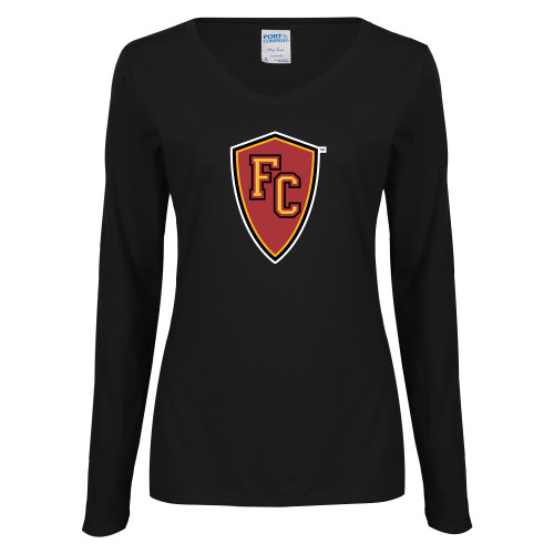  Womens Black Long Sleeve V Neck Tee  - Secondary Mark