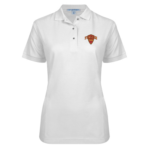  Womens Silk Touch White Pique Polo - Primary Mark