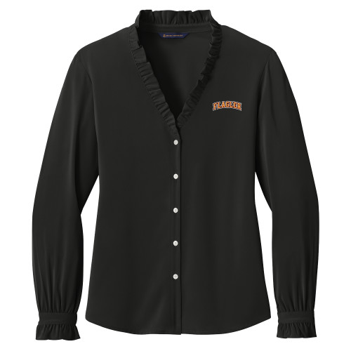  Brooks Brothers Womens Black Long Sleeve Ruffle Collar Blouse - Flagler Arched