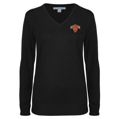  Womens Black VNeck Sweater - Primary Mark