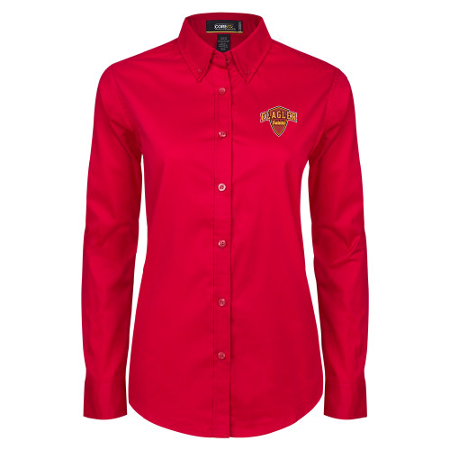  Womens Red Twill Button Down Long Sleeve  - Primary Mark