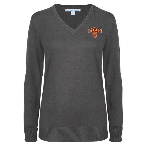  Womens Charcoal Heather VNeck Sweater - Primary Mark