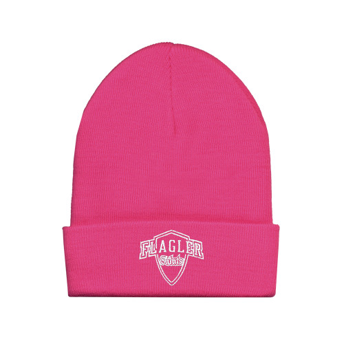  Fleece Lined Neon Pink Knit Beanie - Primary Mark