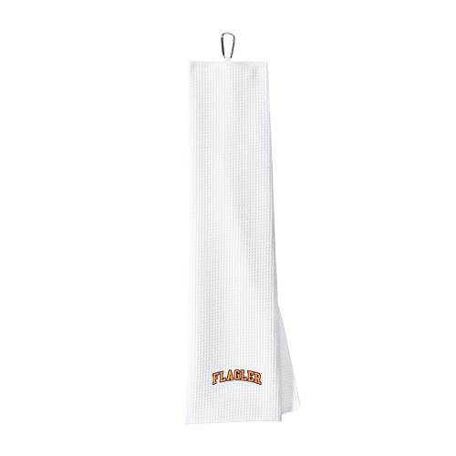  White Waffle Microfiber Golf Towel - Flagler Arched