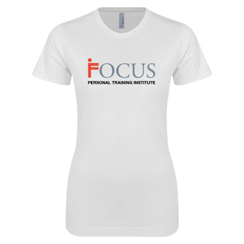 Next Level Womens White Boyfriend Tee-Focus Logo