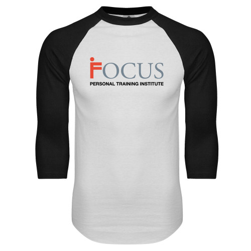 White/Black Raglan Baseball T Shirt-Focus Logo