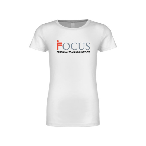 Next Level Girls White Fashion Fit T Shirt-Focus Logo
