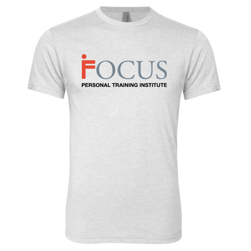 Next Level Heather White Triblend Tee-Focus Logo