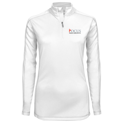 Syntrel Womens White Interlock 1/4 Zip-Focus Logo