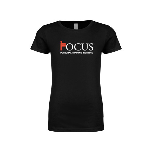 Next Level Girls Black Fashion Fit T Shirt-Focus Logo