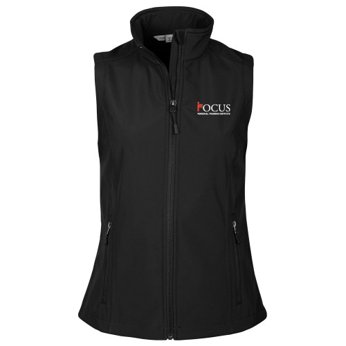Womens Black Core Softshell Vest-Focus Logo