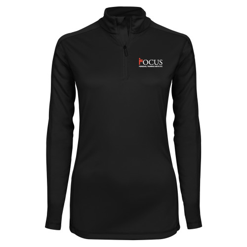 Syntrel Womens Black Interlock 1/4 Zip-Focus Logo