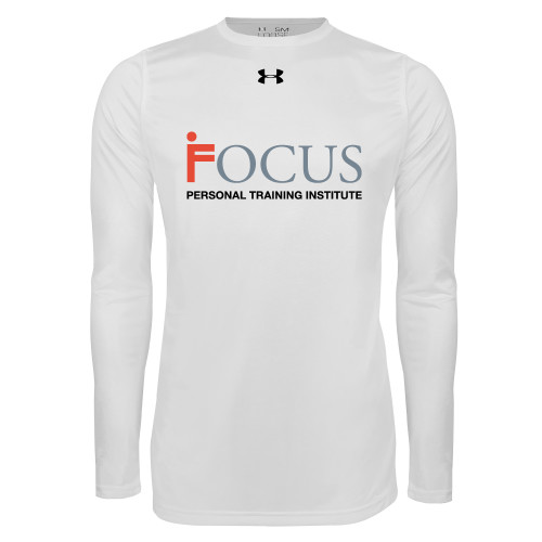 Under Armour White Long Sleeve Tech Tee-Focus Logo