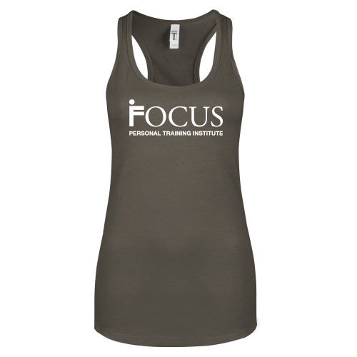 Next Level Womens Charcoal Racerback Tank-Focus Logo