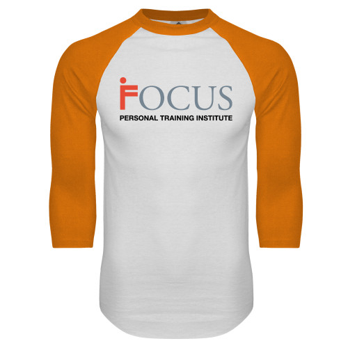 White/Orange Raglan Baseball T Shirt-Focus Logo