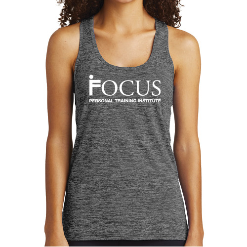 Womens Performance Grey/Black Heather Tank-Focus Logo