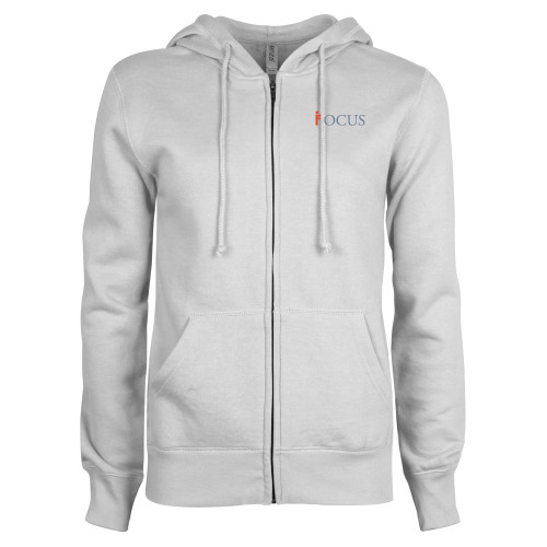 ENZA Womens White Fleece Full Zip Hoodie-Focus Logo