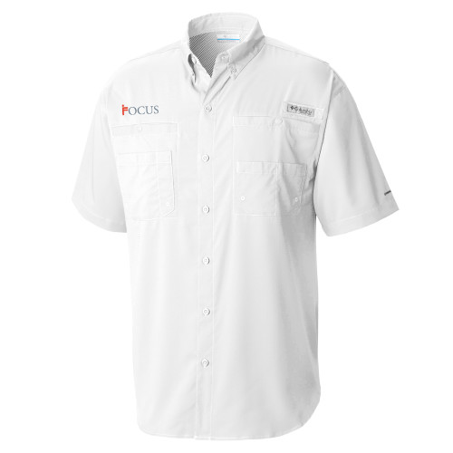 Columbia White Tamiami Performance Short Sleeve Shirt-Focus Logo