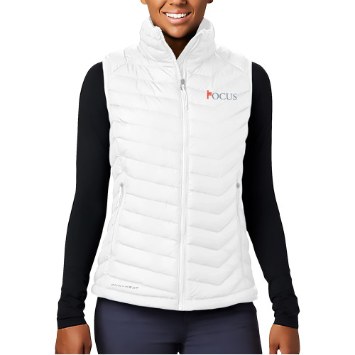 Columbia Womens White Powder Lite Vest-Focus Logo