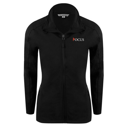 Womens Black Softshell Jacket-Focus Logo
