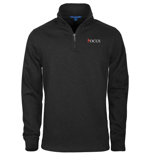 Black Slub Fleece 1/4 Zip Pullover-Focus Logo