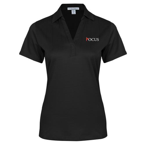 Womens Black Performance Fine Jacquard Polo-Focus Logo