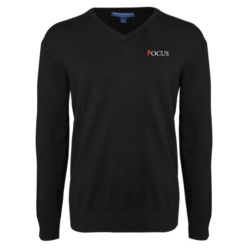 Black VNeck Sweater-Focus Logo