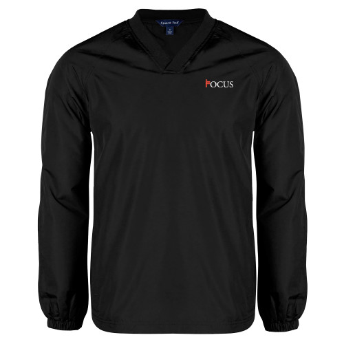 Black V Neck Raglan Windshirt-Focus Logo
