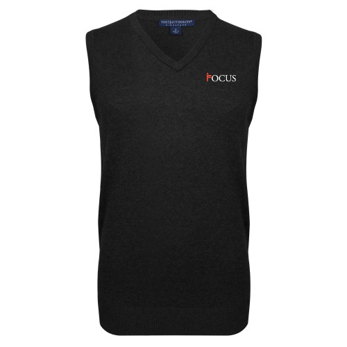 Black VNeck Sweater Vest-Focus Logo