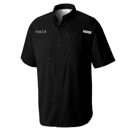 Columbia Black Tamiami Performance Short Sleeve Shirt-Focus Logo