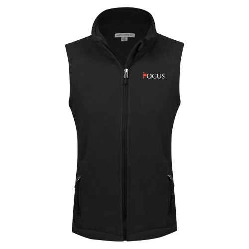 Womens Black Fleece Full Zip Vest-Focus Logo