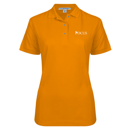 Womens Silk Touch Orange Pique Polo-Focus Logo