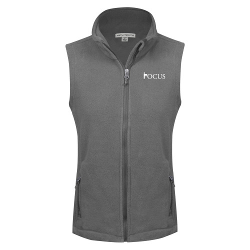 Womens Charcoal Fleece Full Zip Vest-Focus Logo