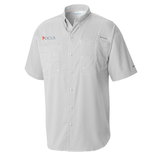Columbia Cool Grey Tamiami Performance Short Sleeve Shirt-Focus Logo