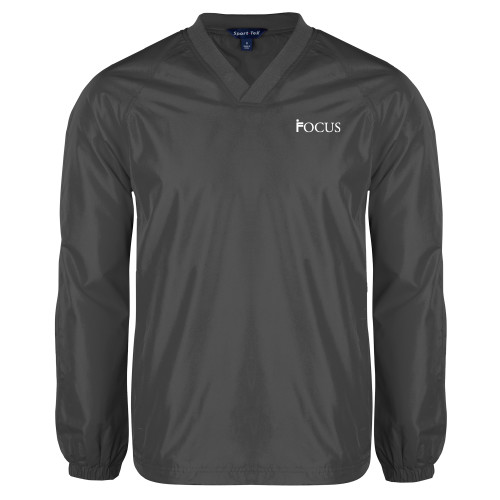 Charcoal V Neck Raglan Windshirt-Focus Logo