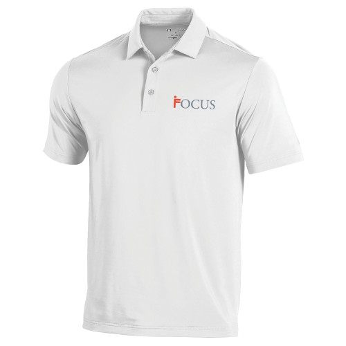 Under Armour White Performance Polo-Focus Logo