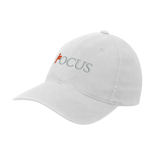 White Flexfit Structured Low Profile Hat-Focus Logo