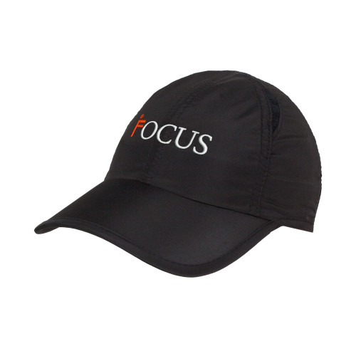 Womens Black Performance Cap-Focus Logo