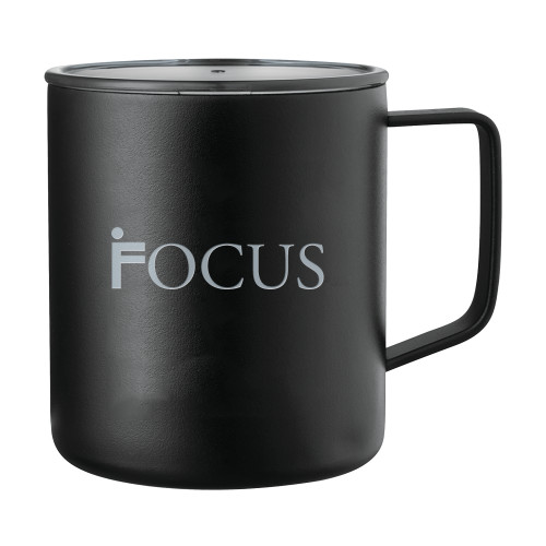 Rover Camp Vacuum Insulated Black Mug 14oz-Focus Flat Wordmark Engraved