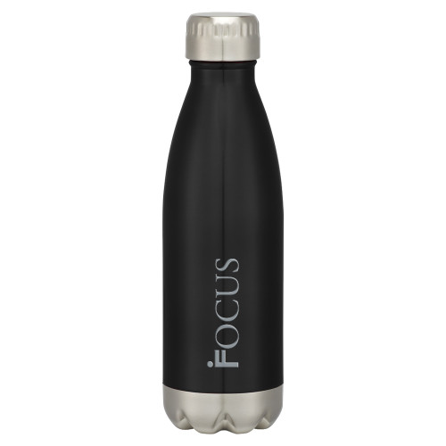 Swig Stainless Steel Black Bottle 16oz-Focus Flat Wordmark Engraved