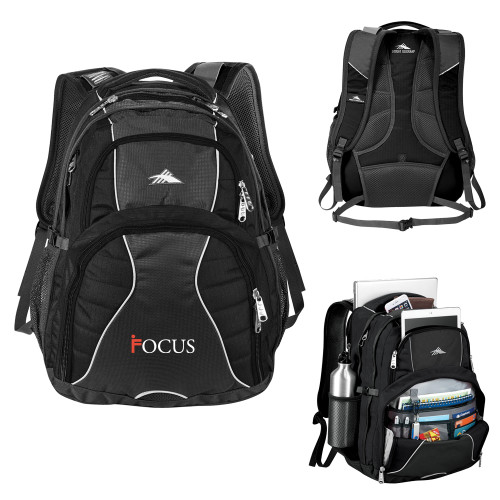 High Sierra Black Swerve Computer Backpack-Focus Logo