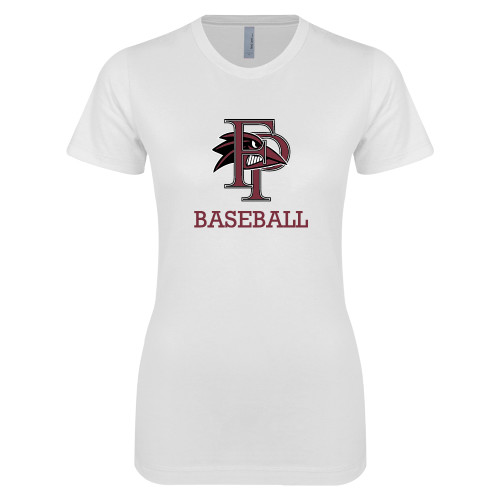  Next Level Womens White Boyfriend Tee - Baseball