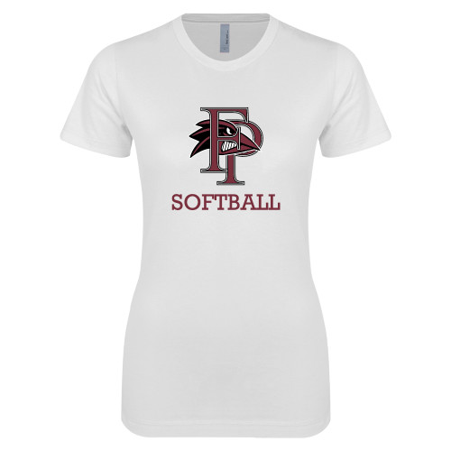  Next Level Womens White Boyfriend Tee - Softball